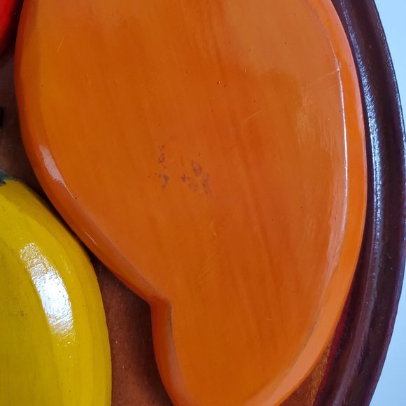 MCM Hand Carved Wood Wall Plaque Fruit & Veggies Plate Haitian Art Colourful - Picture 4 of 9